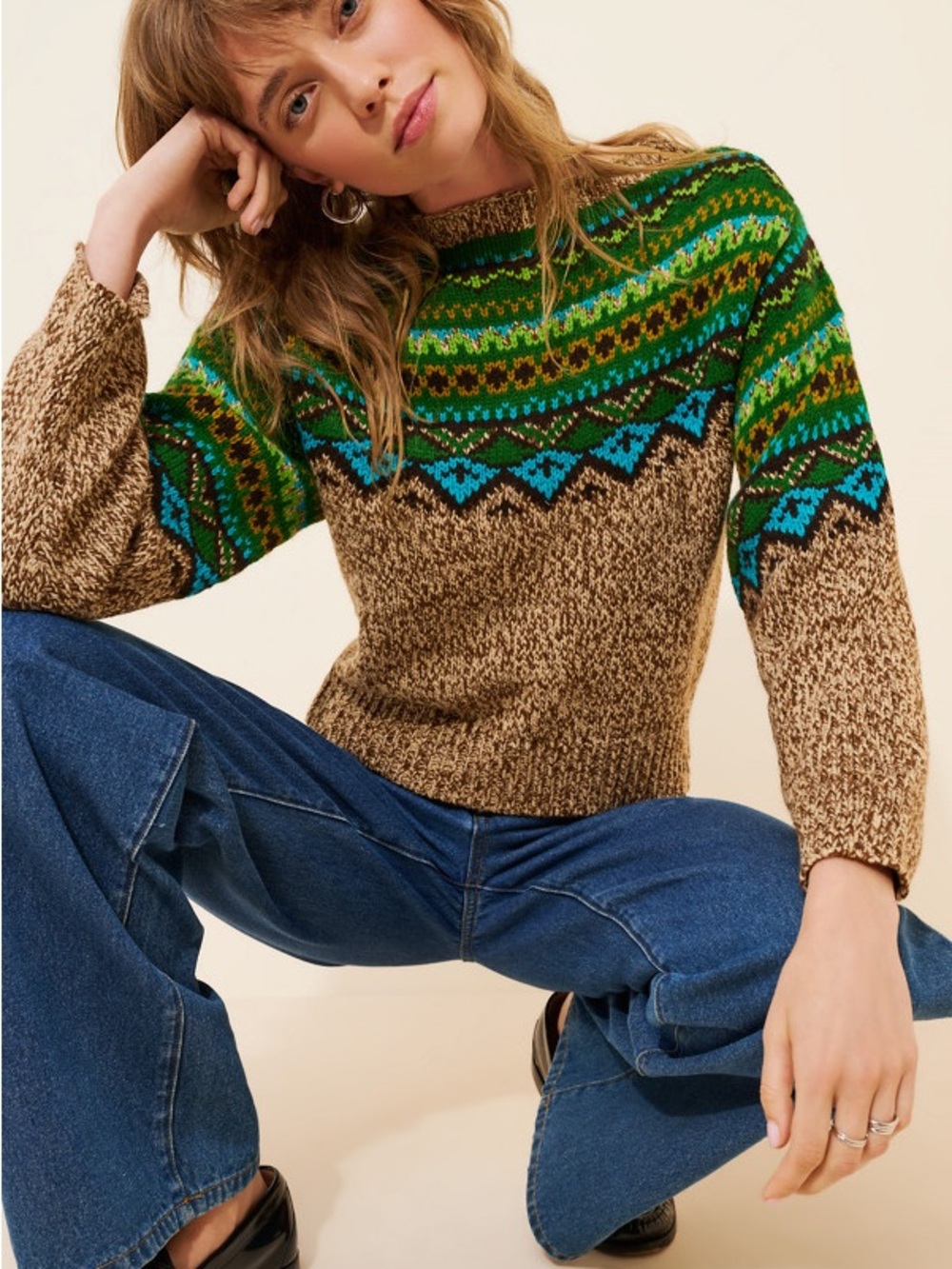 Anna Sui Fair Isle Crewneck Sweater Size Small Petite Fisherman Core Fall